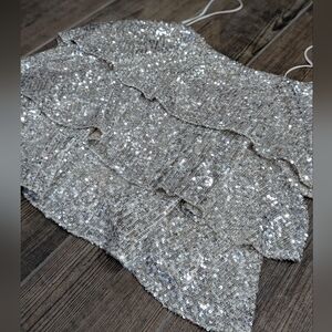 New Express Silver Shiny Sequin Tank Top Size Large